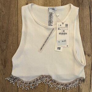 NWT Zara Limitless Contour Collection Rhinestone Crop Top